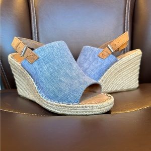 Toms Sandals Monica Chambray Espadrille Slingback Denim Wedge Heel Size 7.5 US